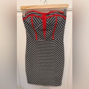Ark & Co Black and White Strapless Bodycon Dress with Red Trim